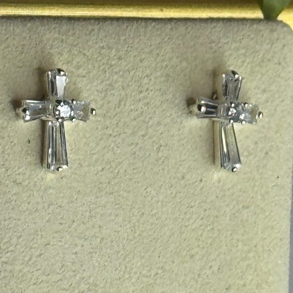 Crystal Cross Post Earrings In Silver Made with Swarovski Crystals - Picture 8 of 10